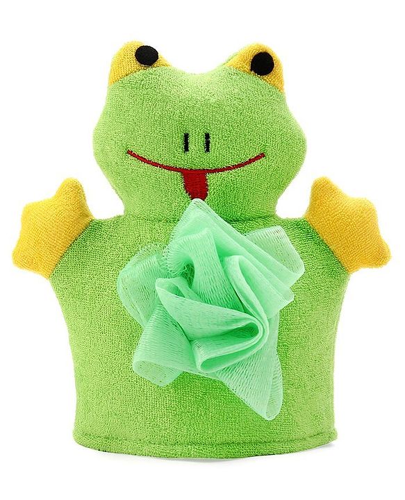 Babyhug Froggy Shape Bath Glove With Attached Loofah - Green