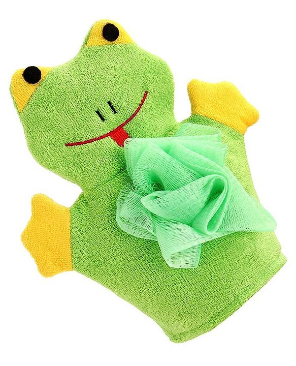 Babyhug Froggy Shape Bath Glove With Attached Loofah - Green
