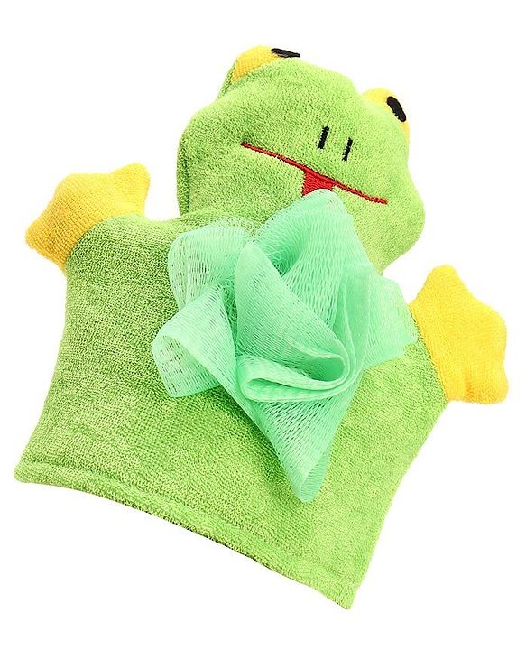 Babyhug Froggy Shape Bath Glove With Attached Loofah - Green