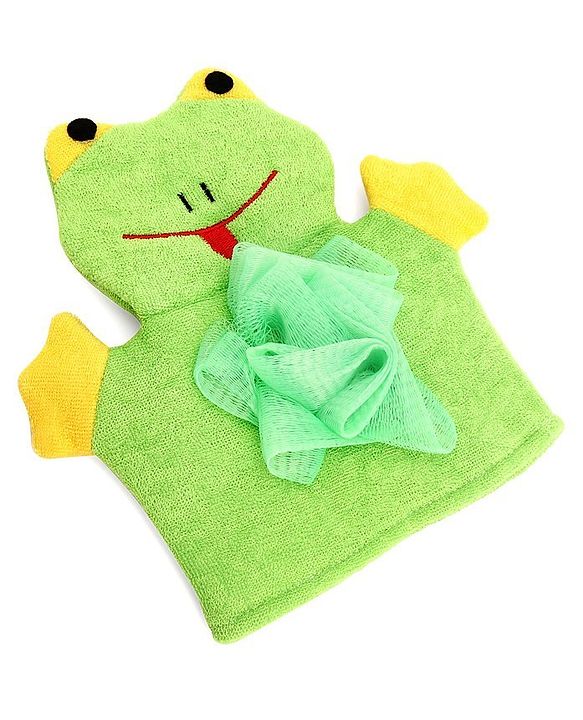 Babyhug Froggy Shape Bath Glove With Attached Loofah - Green