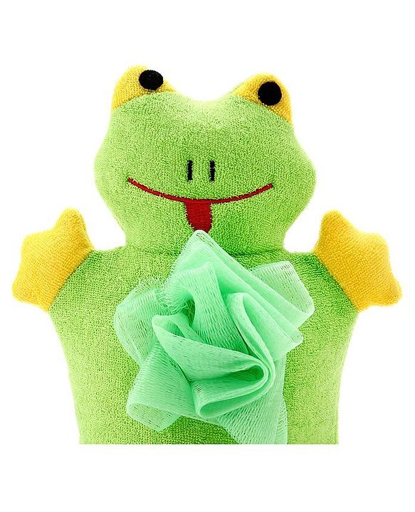 Babyhug Froggy Shape Bath Glove With Attached Loofah - Green