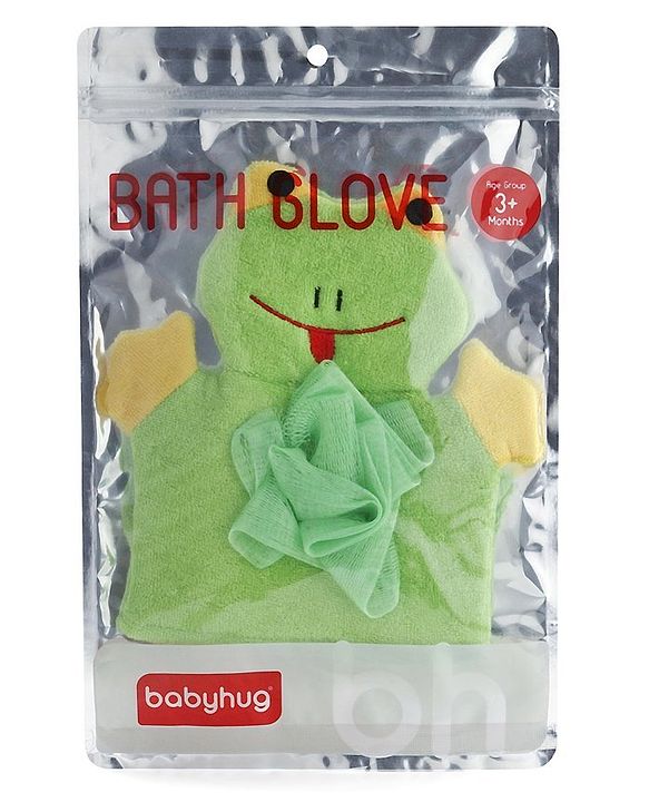 Babyhug Froggy Shape Bath Glove With Attached Loofah - Green