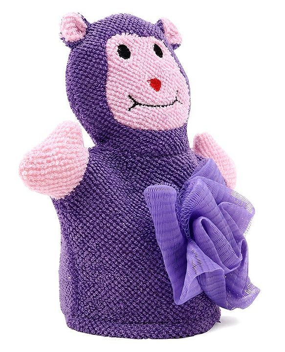 Babyhug Monkey Shape Bath Glove With Attached Loofah - Purple