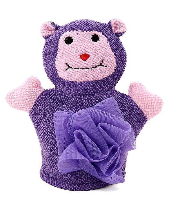 Babyhug Monkey Shape Bath Glove With Attached Loofah - Purple