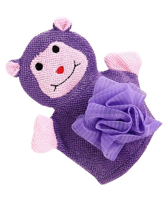 Babyhug Monkey Shape Bath Glove With Attached Loofah - Purple