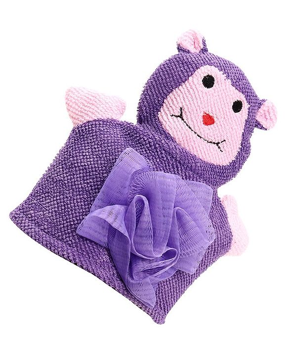 Babyhug Monkey Shape Bath Glove With Attached Loofah - Purple