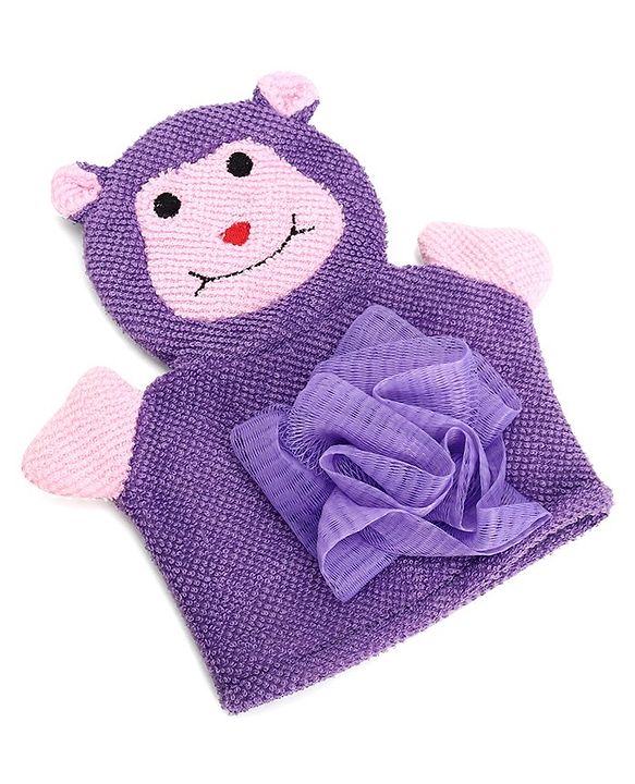 Babyhug Monkey Shape Bath Glove With Attached Loofah - Purple