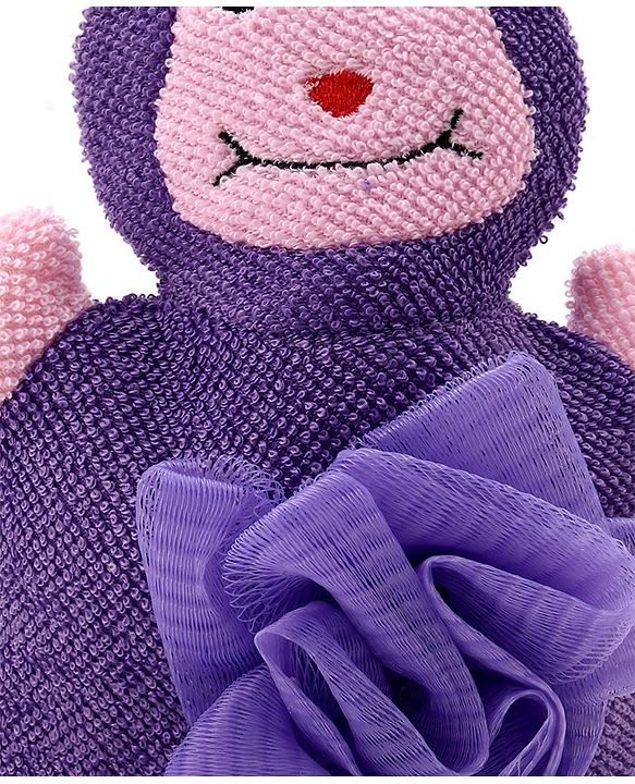 Babyhug Monkey Shape Bath Glove With Attached Loofah - Purple