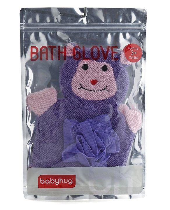 Babyhug Monkey Shape Bath Glove With Attached Loofah - Purple