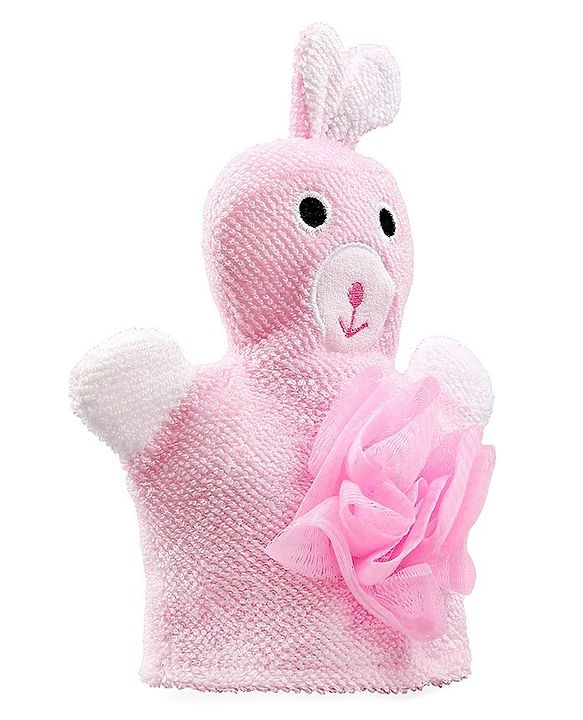 Babyhug Bunny Bath Glove With Attached Loofah - Light Pink
