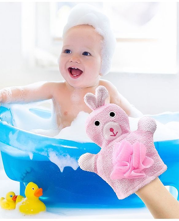 Babyhug Bunny Bath Glove With Attached Loofah - Light Pink