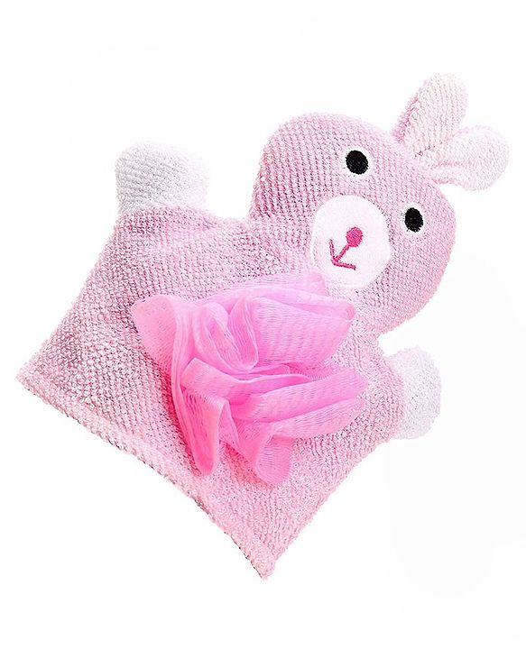Babyhug Bunny Bath Glove With Attached Loofah - Light Pink