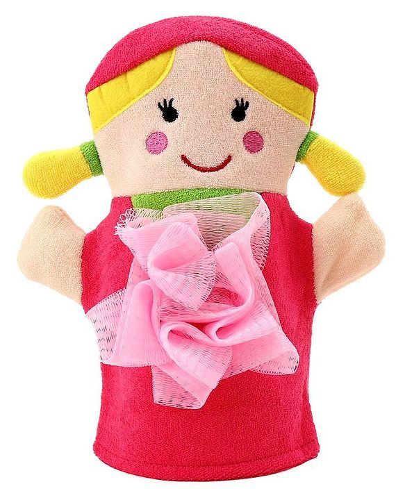 Babyhug Doll Shape Bath Glove With Attached Loofah - Pink