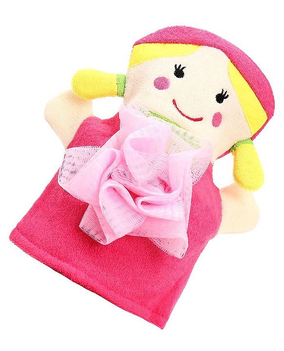 Babyhug Doll Shape Bath Glove With Attached Loofah - Pink