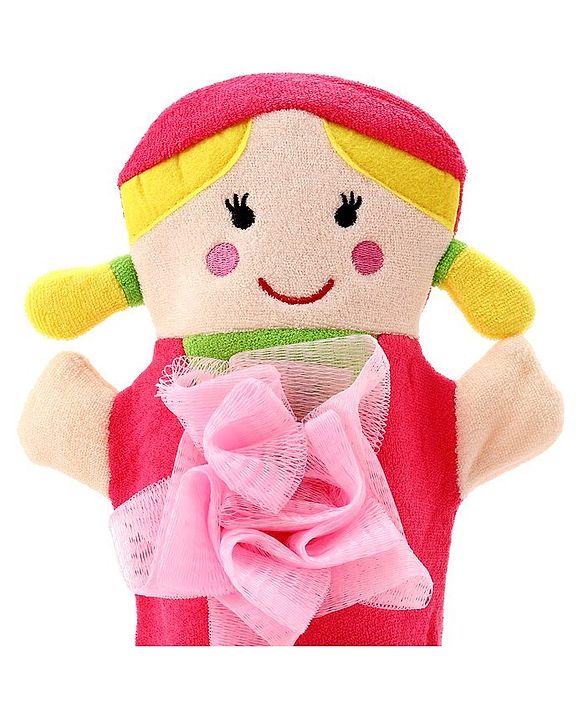 Babyhug Doll Shape Bath Glove With Attached Loofah - Pink