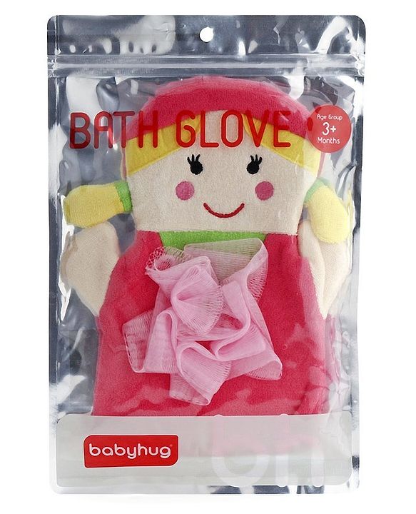 Babyhug Doll Shape Bath Glove With Attached Loofah - Pink