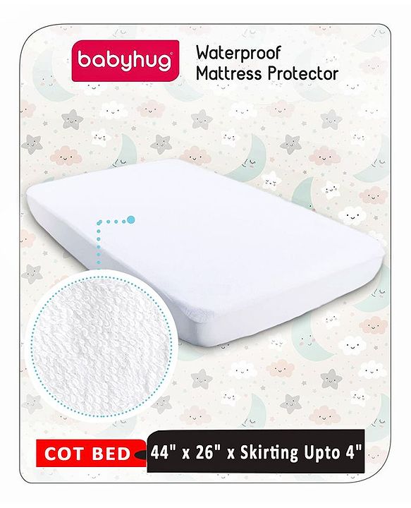 Babyhug Soft Terry Waterproof Mattress Protector Breathable Fitted Cover Sheet - White