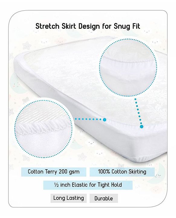 Babyhug Soft Terry Waterproof Mattress Protector Breathable Fitted Cover Sheet - White