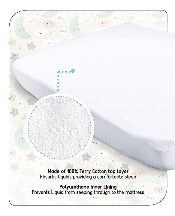 Babyhug Soft Terry Waterproof Mattress Protector Breathable Fitted Cover Sheet - White
