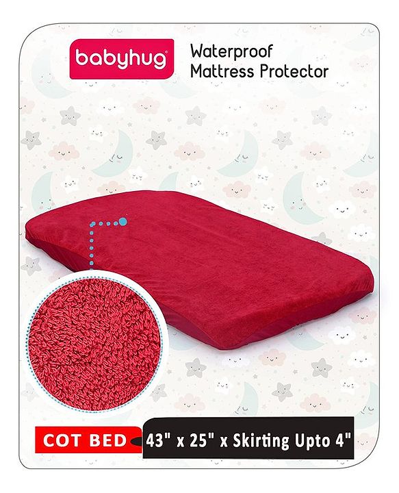 Babyhug Soft Terry Waterproof Mattress Protector Breathable Fitted Cover Sheet - Maroon