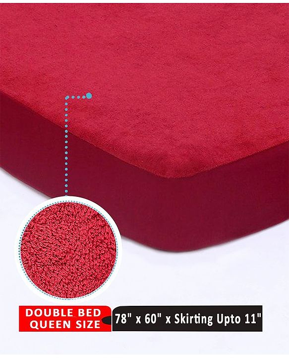 Babyhug Soft Terry Double Bed Waterproof Mattress Protector Breathable Fitted Cover Sheet 78 x 60 Inches Queen Size - Maroon