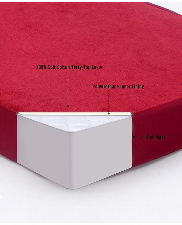 Babyhug Soft Terry Double Bed Waterproof Mattress Protector Breathable Fitted Cover Sheet 78 x 60 Inches Queen Size - Maroon