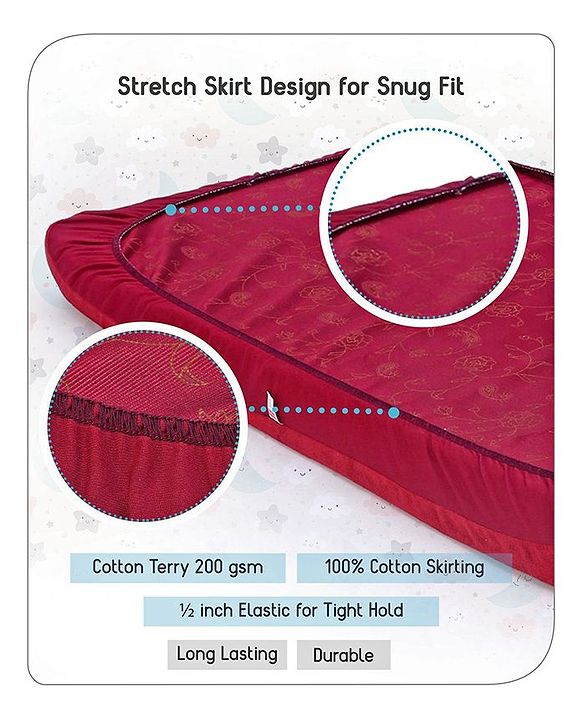 Babyhug Soft Terry Double Bed Waterproof Mattress Protector Breathable Fitted Cover Sheet 78 x 60 Inches Queen Size - Maroon