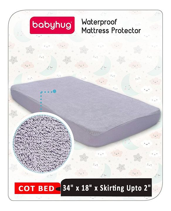 Babyhug Soft Terry Waterproof Mattress Protector Breathable Fitted Cover Sheet - Grey