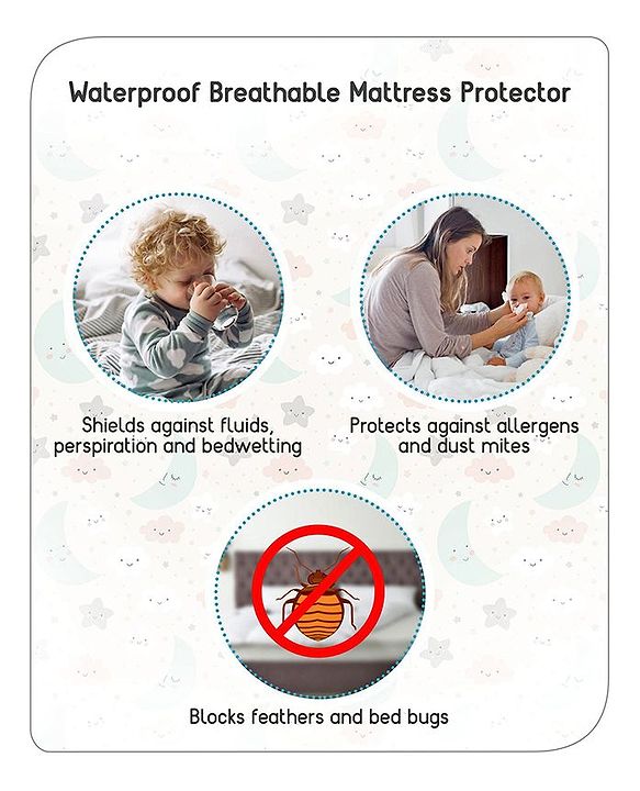 Babyhug Soft Terry Waterproof Mattress Protector Breathable Fitted Cover Sheet - Grey