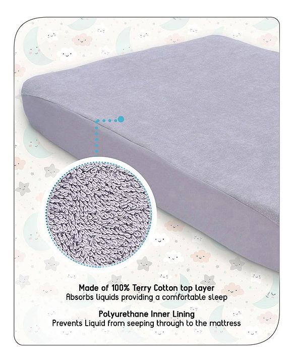 Babyhug Soft Terry Waterproof Mattress Protector Breathable Fitted Cover Sheet - Grey