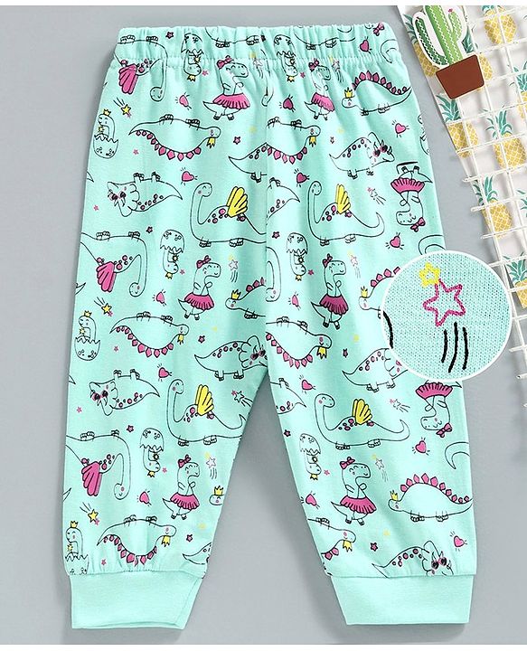 Babyhug Full Length Lounge Pants Dino Print - Green