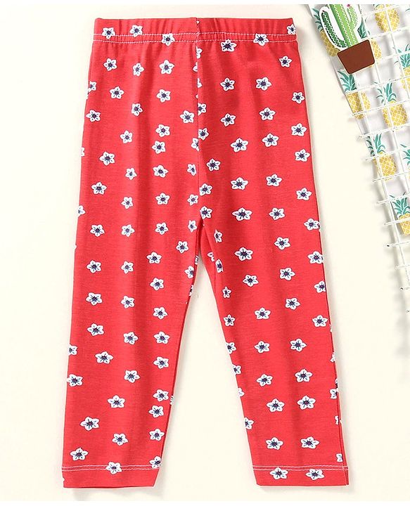 Babyhug Full Length Leggings Floral Print - Red