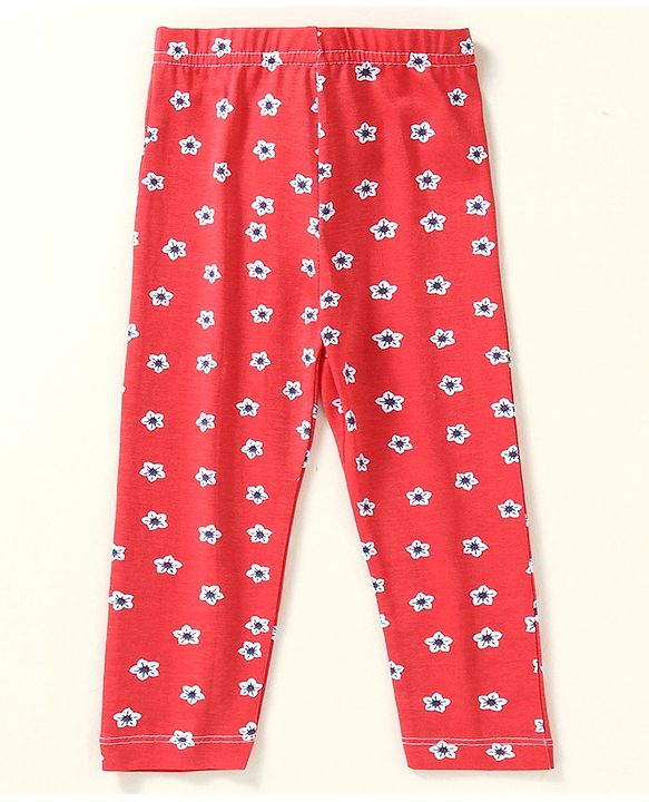 Babyhug Full Length Leggings Floral Print - Red