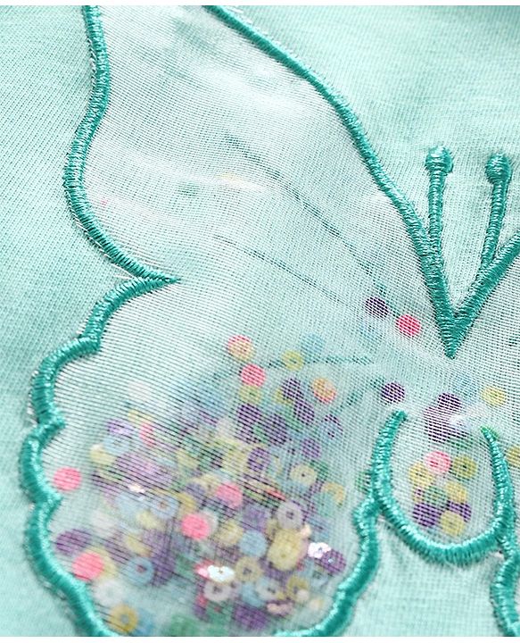 Babyhug Flutter Sleeves Top Embroidered - Green