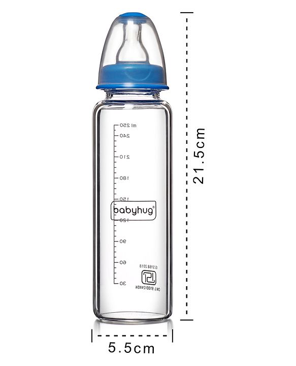 Babyhug Standard Neck Glass Feeding Bottle Blue - 250 ml