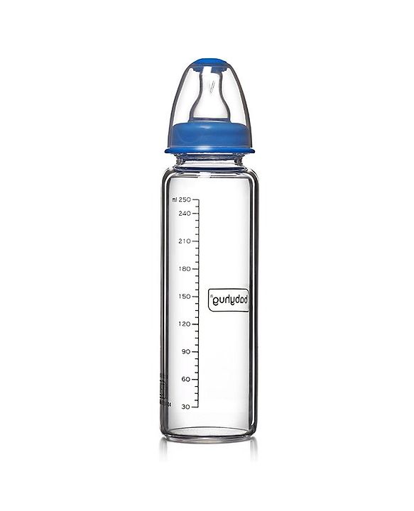 Babyhug Standard Neck Glass Feeding Bottle Blue - 250 ml