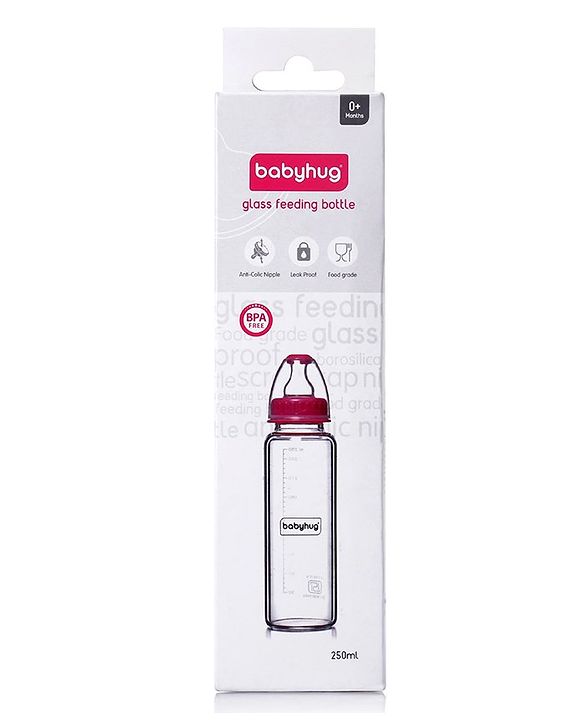 Babyhug Standard Neck Glass Feeding Bottle Blue - 250 ml
