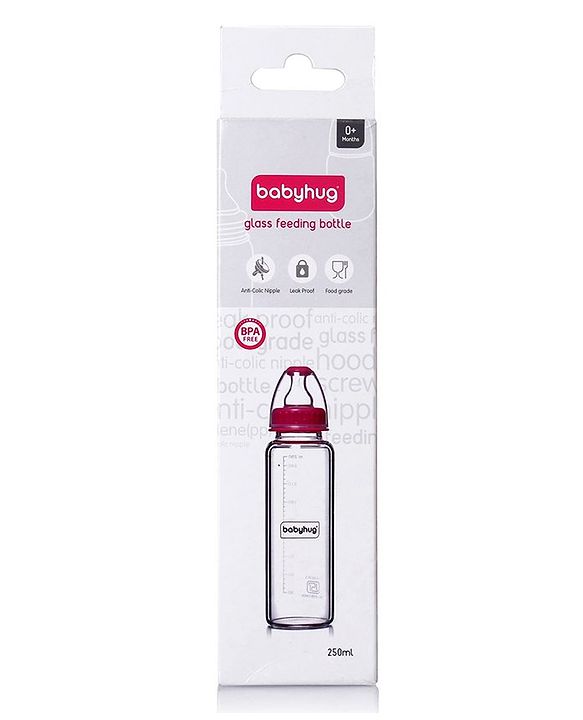 Babyhug Standard Neck Glass Feeding Bottle Blue - 250 ml
