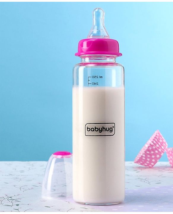Babyhug Standard Neck Glass Feeding BottlePink - 250 ml