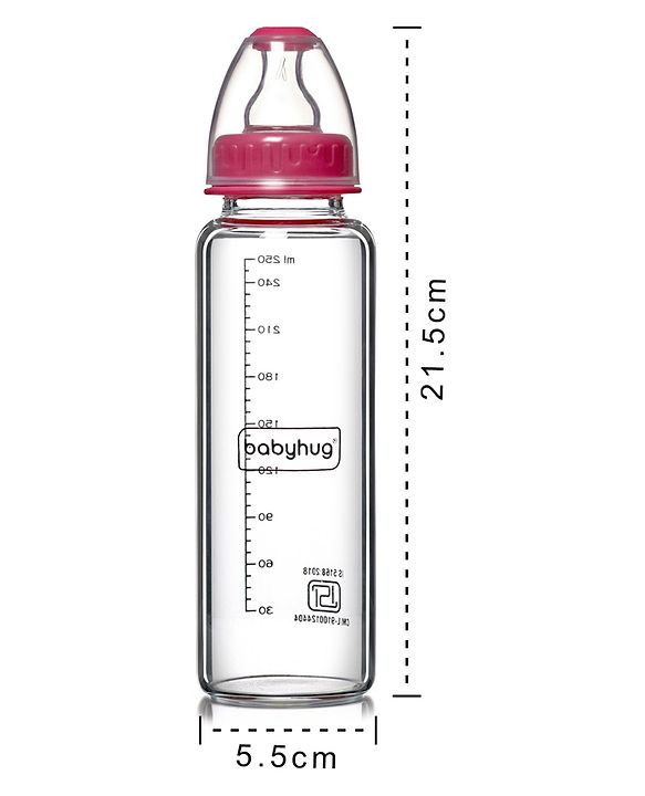 Babyhug Standard Neck Glass Feeding BottlePink - 250 ml