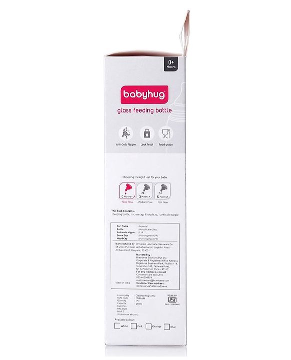Babyhug Standard Neck Glass Feeding BottlePink - 250 ml