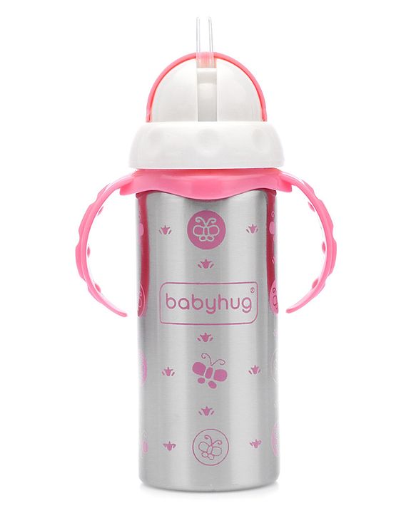 Babyhug 3-in-1 Stainless Steel Bottle with Twin Handles Pink - 180 ml