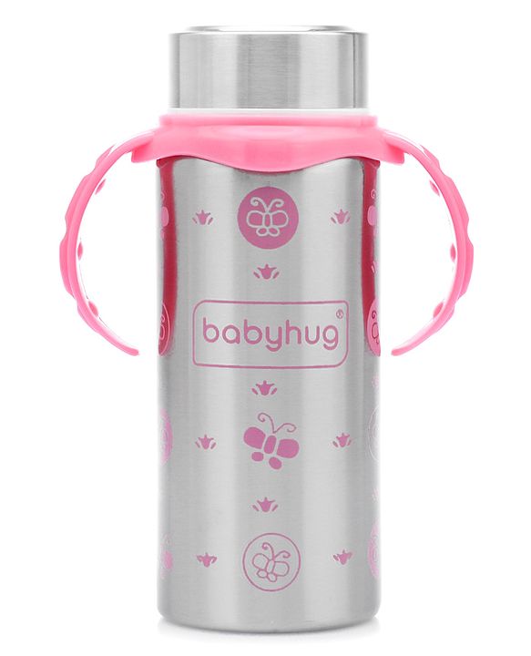 Babyhug 3-in-1 Stainless Steel Bottle with Twin Handles Pink - 180 ml