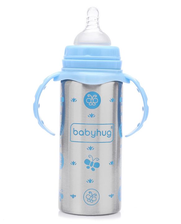 Babyhug 3-in-1 Stainless Steel Bottle with Twin Handles Blue - 180 ml