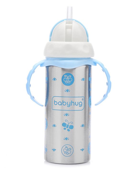 Babyhug 3-in-1 Stainless Steel Bottle with Twin Handles Blue - 180 ml