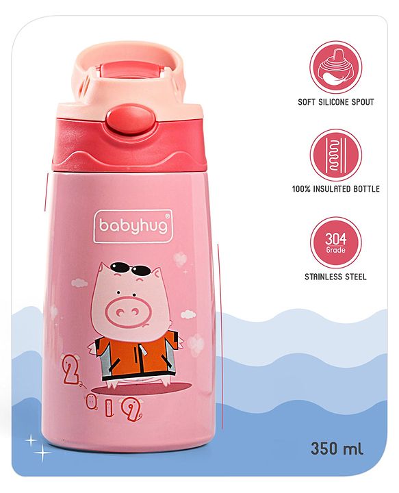Babyhug Stainless Steel Insulated Sipper Bottle Pink - 350 ml