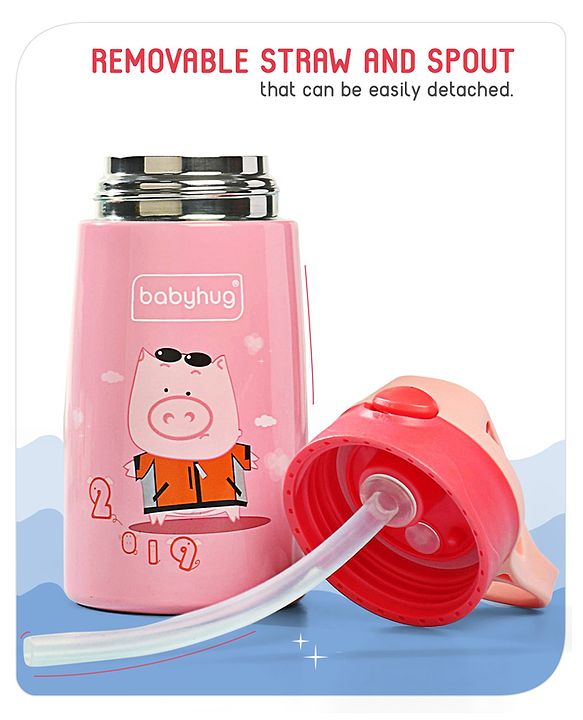 Babyhug Stainless Steel Insulated Sipper Bottle Pink - 350 ml