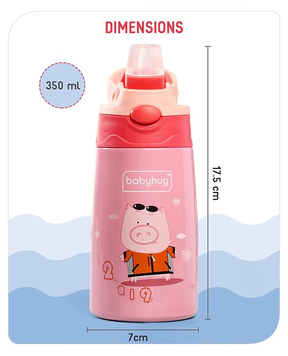 Babyhug Stainless Steel Insulated Sipper Bottle Pink - 350 ml