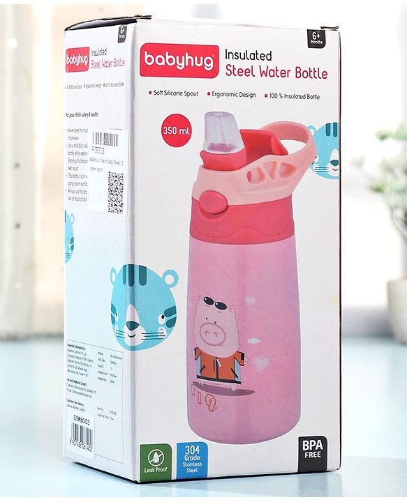 Babyhug Stainless Steel Insulated Sipper Bottle Pink - 350 ml