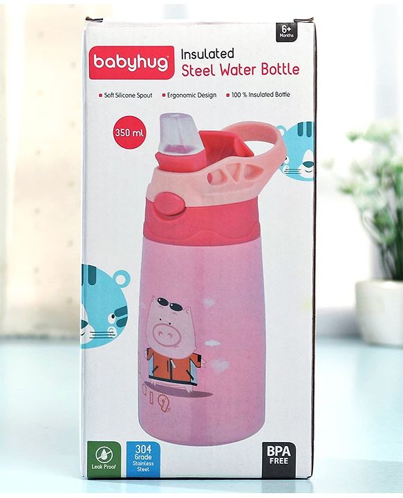 Babyhug Stainless Steel Insulated Sipper Bottle Pink - 350 ml